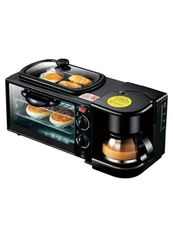 3-in-1 Multifunctional Breakfast Maker: 1250W with Drip Coffee Machine, Oven, and Top Tray for Frying and Warming