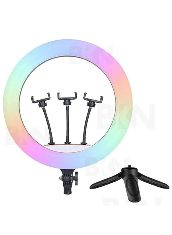 RGB Desktop Soft LED Ring Light 16 RGB Colors with Three Mobile Holder & Mini Stand for Making You_Tube | Insta Reels | Live Stream | Makeup Videos