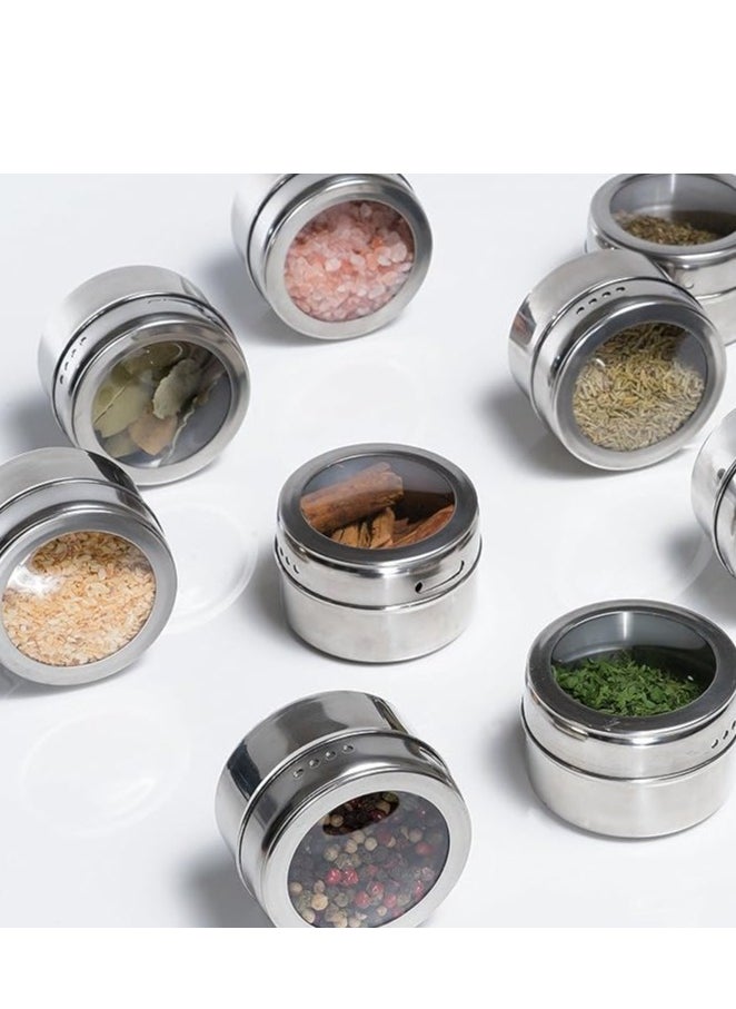 Stainless Steel Spice Jars,Pawaca Spice Jars Storage Condiment Containers with Clear Top Lid Magnetic Spice Tins,Stack on Fridge to Save Counter & Cupboard Space