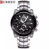 CURREN 8025 luxury silver men quartz watch Stainless steel band waterproofing Chronograph sports wrist watch